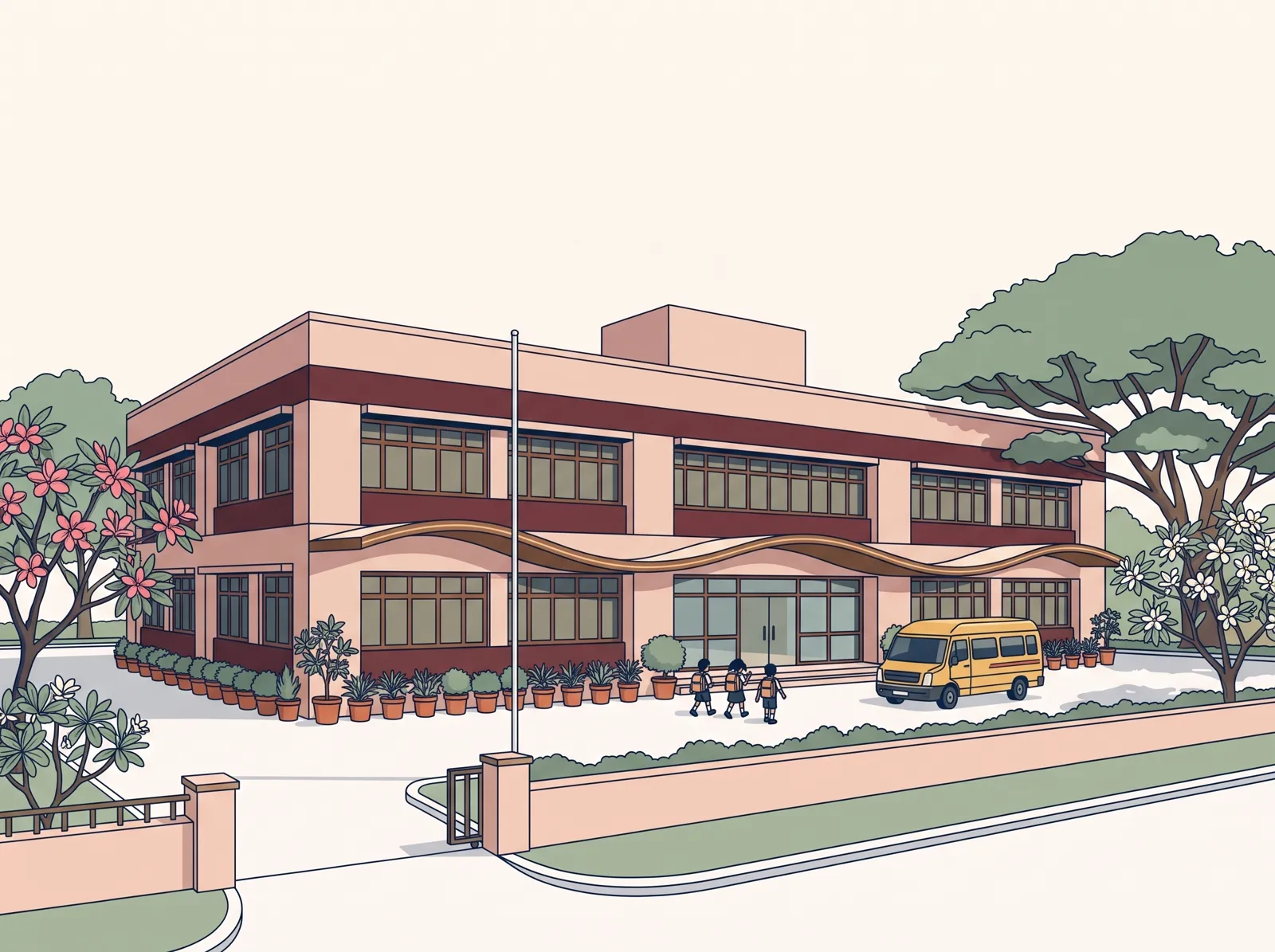 Illustration of the Poola School building from the street