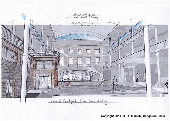 Architect's sketch of the courtyard from the main entry
